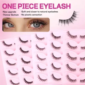 Cat Eye Eyelashes Clear Band 3D Natural False Lashes Thinner Bottom Soft 5 Pairs Manga Lashes Wispy Natural Eyelash Extension