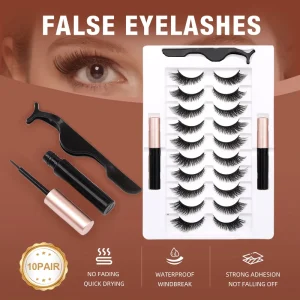 Cat Eye Fishtail Long Magnetic Strip Lashes Kit Invisible Thin Band Glueless Magnetic Liquid Eyeliner Set Ultra Lightweight