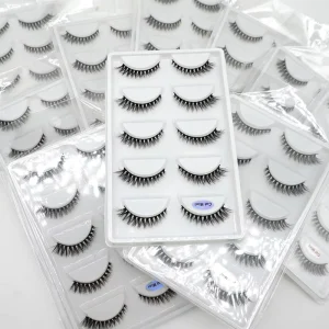 Cat Eye Lashes 5 Pairs Natural Full Volume Strip False Eyelashes Synthetic Hair Black Cotton Band Lash Set