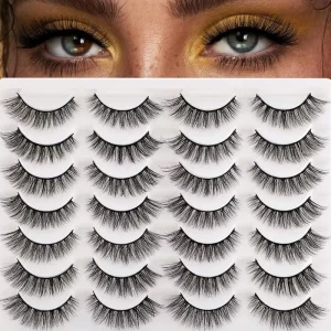 Cat Eyes Wispy Natural Faux Mink Lashes of 14 Pairs Pack Light Volume Short Full Strip for False Eyelashes Multi pack