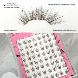 Chinese Style Fox Eye Semi Hand Made Sharp Base Synthetic Hair Dynamic Oblique Angle Light Sensing Brown Single Row Eyelashes
