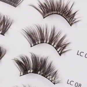 Chocolate Brown Self Adhesive Full Strip Eyelashes with Lash Tweezers 90 Degree Reusable and Pre Glued Lashes