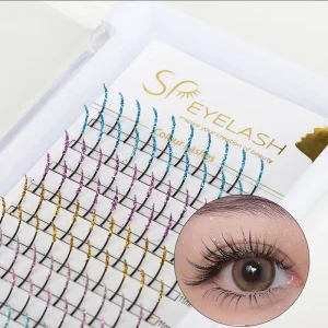 Christmas Mix Style Eyelash Extensions Glitter Color Glitter Spike Lash Extensions Russian Volume Premade Fans Makeup
