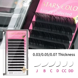 Classic Individual Eyelash Extensions 0.03 0.05 0.07 Thickness J B C D CC DD Curl Mix Length Matte Black Mink Lash Extensions