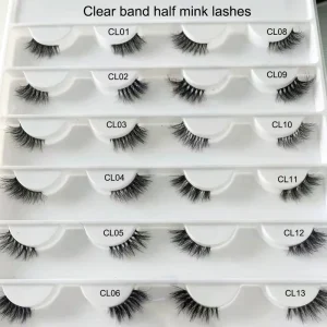 Clear Band 3D Corner Half Lashes Mink Wispy Private Label Lashes Half Eyelashes