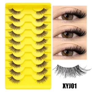 Clear Band Half Lash Natural Wispy D Curl Volume Handmade Cat Eye Fox Eye Cils with Logo Half Strip Eyelashes