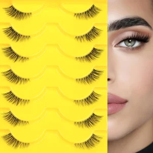 Clear Band Half Winged False Synthetic Hair Flexible Easy Apply Natural Self-Adhesive 14 Pairs Pack Private Label OEM ODM