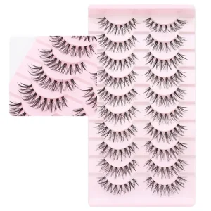 Clear Band Lashes Natural Look Wispy Mink Eyelashes 15-20mm Cat Eye Lashes Pack 5D 10 Pairs Fake Eyelashes