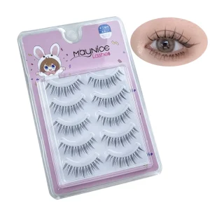 Clear Band Wispy Eyelashes OEM Handmade Cruelty Free Lashes 5 Pairs Full Strip Vegan Faux Mink Eyelashes Private Label