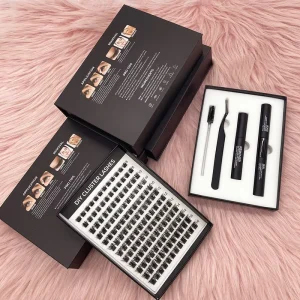 Cluster Lash Set Custom Logo Private Label Faux Mink Fluffy D Curl Cluster Lashes Kit