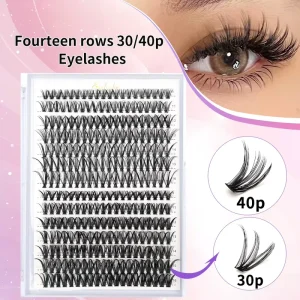 Cluster Lashes 9-16mm C D Curl 30P 40P 50P 60P 80P Individual Segment Lashes Handmade 14 Rows DIY Eyelashes