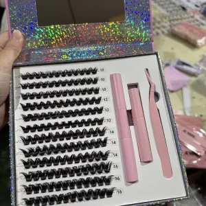 Cluster Lashes with Tools Bond and Seal Glue Individual Eyelashes Private Label DIY Segment Lashes Cluster Kit Eye Lash Clusters
