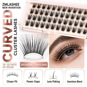 Cluster Lashes with True Curved Ultra Thin Lash Band Invisible Smooth Root Non Poking Lightweight Individual Lashes Kit