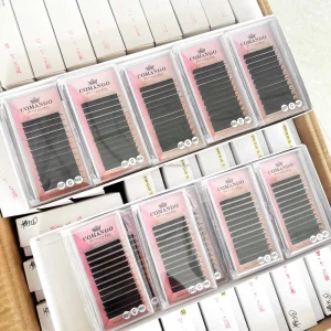 CoMango Matte Black Easy Fan Lashes 0.03 0.1 C CC D False Mink Eyelash Extension Super Soft Natural Russian Volume Auto Fans