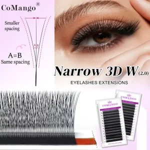 CoMango Narrow 3D W Eyelash Extension Premade Fans Small Spacing Synthetic Hair Handmade 0.07mm W Shape Natural Look Lashes