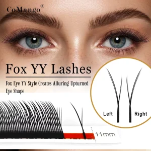 CoMango Slant YY Eyelash Left & Right Eyes Fox YY Lash Extension V Shape Flat Base Lash Fox Look Lash Trays