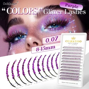 CoMango Spire Lash Extension New Fashion Shiny Colorful Individual Holographic Tinsel Lashes Colored Christmas Party