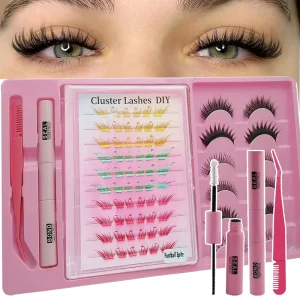 Color Cluster False Eyelashes Outer Corner Elongated 5-13mm Lash Kit With Tweezers And Glue