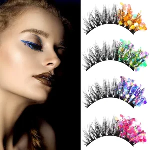 Color Flash Glitter With Diamonds Set Luminous False Eyelashes Strip for Halloween Party
