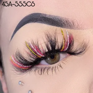 Color Glitter Lashes 25mm 100% Mink Glitter Eyelashes Blonde White Red 25mm Colored Mink Lashes