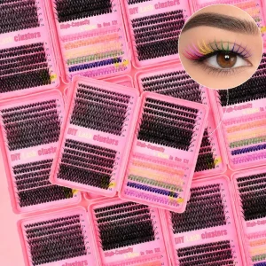 Colored Cluster Lash Book Pre cut Rainbow Colorful Mixed Diy Halloween Individual Cluster Eyelashes Extension Kit
