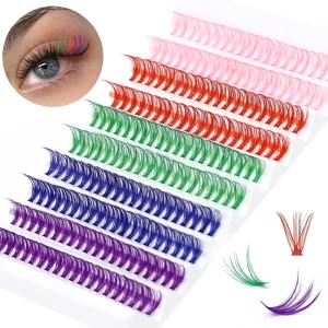 Colored DIY Cluster Lashes Individual Eyelashes Pink Green Red Segmented False Eyelashes Bond and Seal