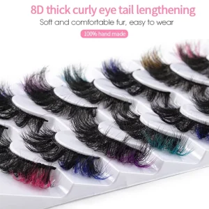 Colored False Eyelashes Mink Lashes with Color D Curl Fluffy Long Extensions Strip Dramatic Faux Eyelashes 7 Pairs