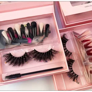 Colored False Eyelashes Set With Nails Fluffy Handmade Dramatic Decorative Christmas Faux Mink Eye Lashes