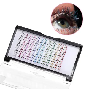 Colored Glitter Single Lashes D Curl Cluster Fans for Eyelash Extensions Rainbow Colorful Lash Supplies