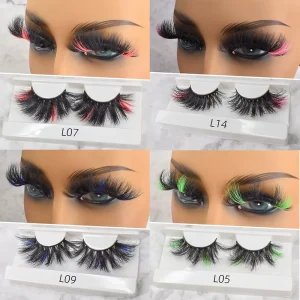Colored Mink Eyelashes 3D 5D 8D Full Strip 25mm Colorful Mink Lashes with Eyelash Packaging