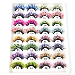 Colorful 3D Strip Eyelashes Makeup Stage Fluffy Glitter Mink Colored Eyelashes