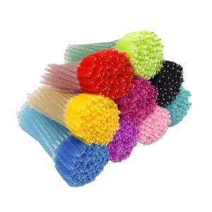 Colorful Bendable Cleansing 50 Pcs Eyebrow Glitter Extension Applicator Wand Disposable Brush Eye Eyelash Mascara Lash Spoolie