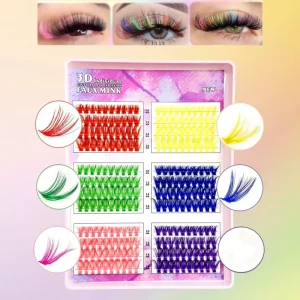 Colorful DIY Cluster Individual Lashes 6 Colors Mixed Super Fluffy 40D Cosplay Hand Woven Premium Synthetic Eyelashes