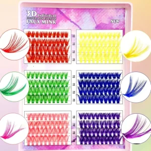 Colorful DIY Cluster Individual Lashes 6 Colors Mixed Super Fluffy Cosplay DIY Segmented Curling Thin stem 240 Cluster Lashes