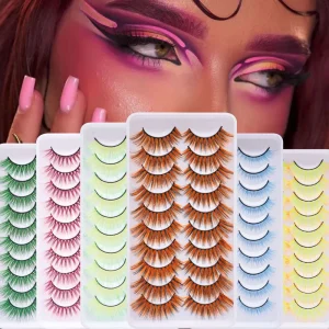 Colorful False Eyelashes Dramatic Volume Curly Full Strip Stage Festival Performance Lashes
