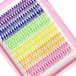 Colorful Individual Eyelash Extensions Silk Thickened Fake Lashes in Green Purple Blue Pink Orange Yellow for Beauty Enhancement