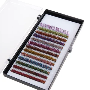 Colorful Individual Glitter Eyelashes Extensions Korean PBT Mink Silk Fiber 100% Handmade