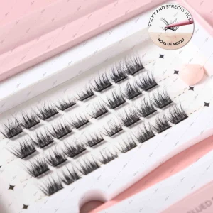 Comfortable Pre Glued Self Adhesive Cluster Lashes Press on Eyelashes pink Luxury Box with Non Stick Tweezers