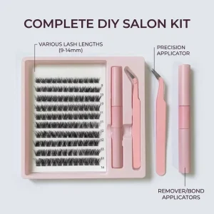 Complete DIY Lash Extension Kit 9 14mm Various Lengths Wispy Clusters With Precision Applicator Remover Bond