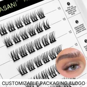 Create Your Own Brand Luxury Handmade Synthetic Cluster Lashes Ultra Thin Band Glue Free Lightweight 12 Rows Custom Logo