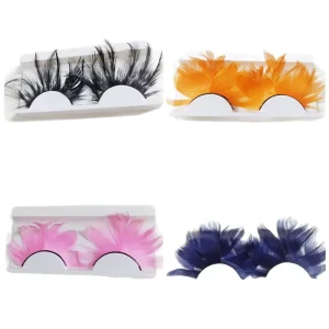 Creative Multi-Color Chicken Feather False Eyelashes Fashionable Exaggerated Colorful Feathers Stage Performance Voluminous
