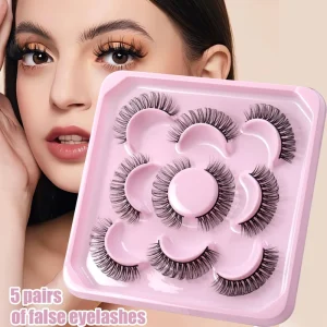 Cross Border Fox Elves Factory 5 Pairs Thick Curly Synthetic Full Strip Eyelashes for Europe United States Eyelashes
