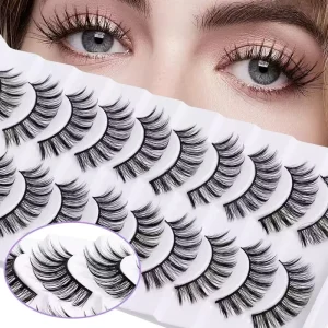 Cross border 10 pair Pack European American style Faux Mink Black stem 3D Thick Natural Devilish False Eyelashes Factory direct