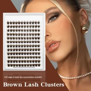 Cross border Brown False Eyelashes 12 Rows Semi Hand Made Segmented Large Edition Eyelash Book 40P Hot Melt Cluster