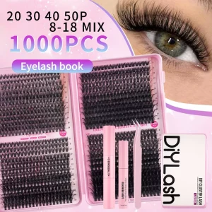 Cross border Explosions 1000 Cluster Large Capacity Eyelash Book DIY Single Cluster Hair Natural Thick D curved Eyelash