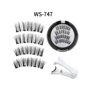 Cross border Glue Free Full Strip Thick False Eyelashes Natural Realistic Magnetic Lash Set Soft Transparent Plastic Band