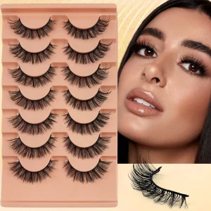 Cross-border Upper False Eyelashes Semi Handmade Synthetic Fiber Naturally Curled Solid Black 3D Natural Strip Lashes