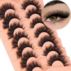 Cruelty Free 3D Volume Cat Eye Faux Mink Cotton Band False Eyelashes 18mm Thick Strips PVC Tray Lash Pack 7 Pairs