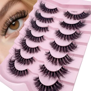 Cruelty Free Eyelashes Lightweight Natural Look Cat Eye Faux Mink False Eyelashes 7 Pairs Full Strip Lashes