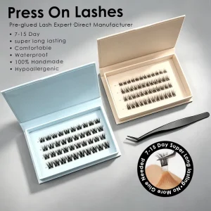 Curved Band Curved Eyelash Pre Glued Half Lash Press on Cluster Lash 100% Handmade Waterproof Custom Box UK Italy Germany CE